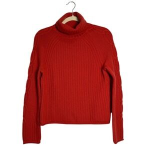 Cullen Red Cable Knit Turtleneck Sweater Womens Medium Cashmere Blend